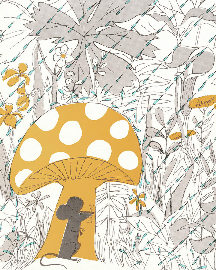 Mouse Drawing - Mouse Hiding Under Mushroom by CSA Images
