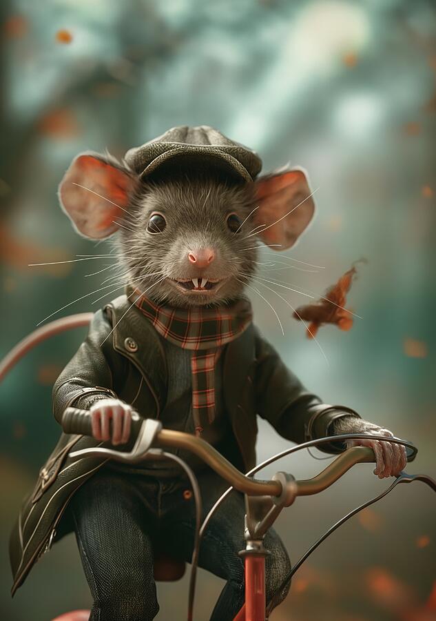 Mouse Riding A Bicycle In Autumn Digital Art by Trendy Art Mouse Riding A Bicycle In Autumn Digital Art by Trendy Art