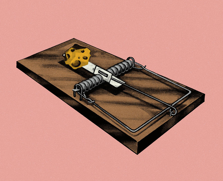 Cheese Drawing - Mousetrap with Cheese by CSA Images