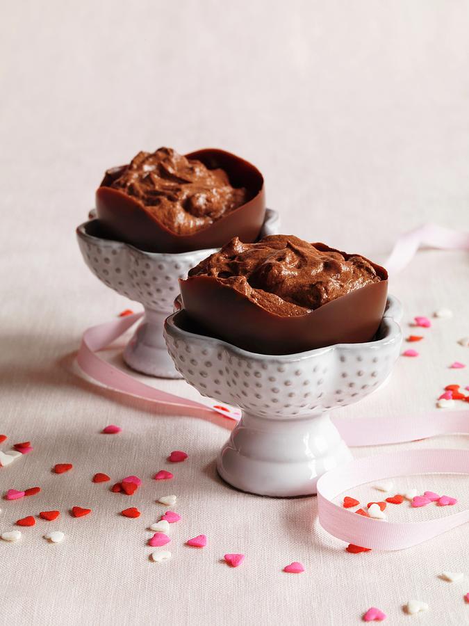 Mousse Au Chocolat In Chocolate Bowls Photograph by Jim Scherer