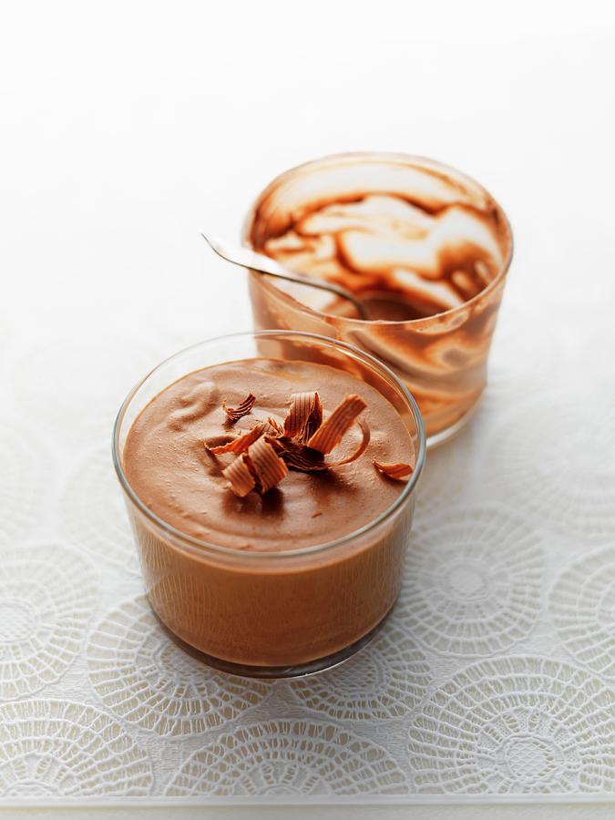 Mousse Au Chocolat, One Full Glass And One Empty Glass Photograph by Jim Scherer