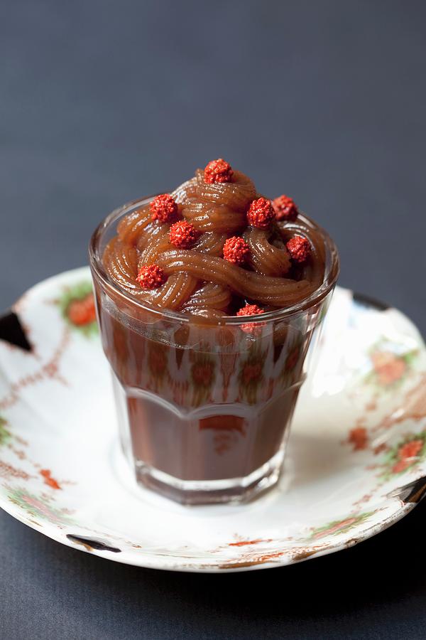 Mousse Au Chocolat With Chestnut Cream In A Glass Photograph by Hilde Mche