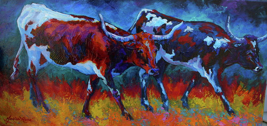 Farm Animals Painting - Moving At Dusk by Marion Rose