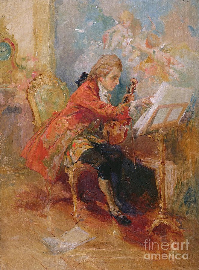Mozart Playing The Violin Oil On Board Painting by Jean-louis Ernest Meissonier