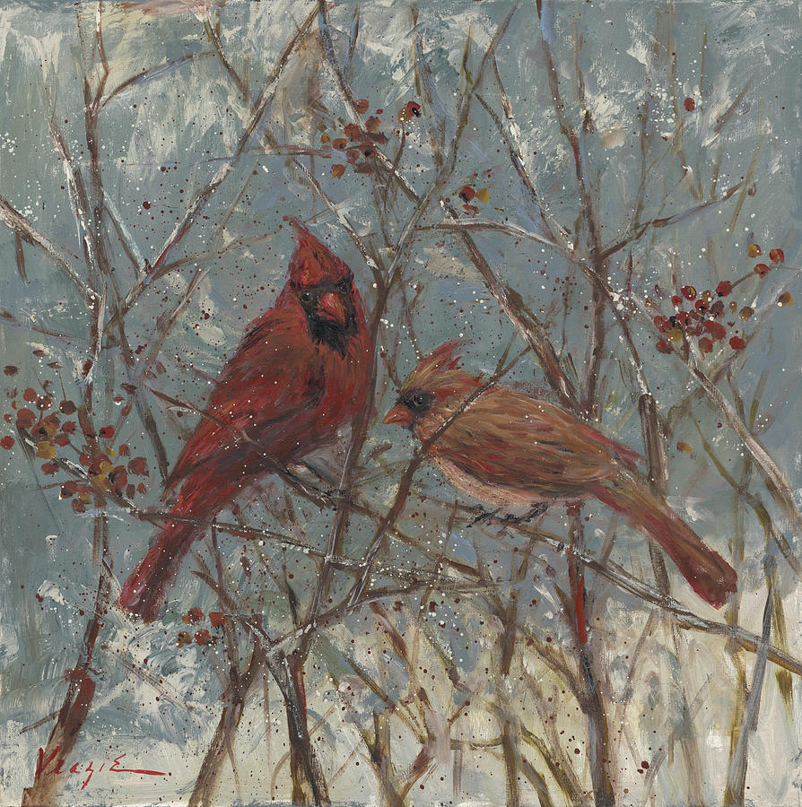 Bird Painting - Mr And Mrs Cardinal by Mary Miller Veazie