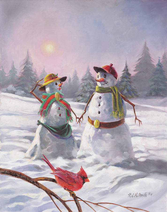 Christmas Painting - Mr And Mrs Snow 2010 by R.j. Mcdonald