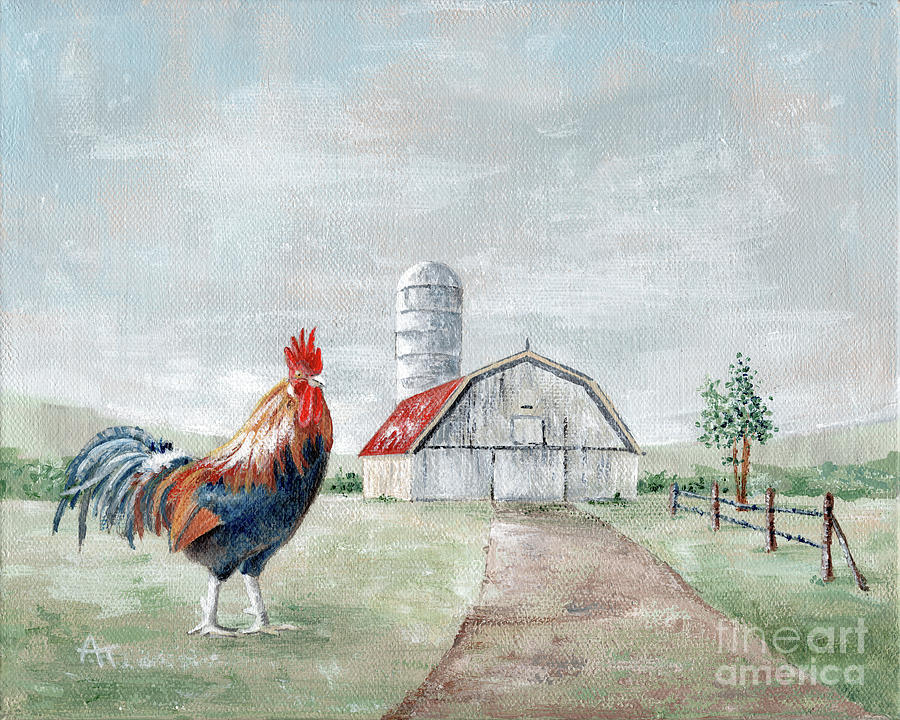 Mr. Big - Rooster and Barn Painting by Annie Troe