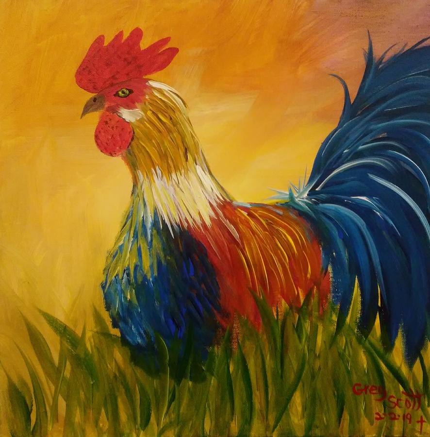 Mr Rooster in Grass Painting by Greg Scott | Fine Art America