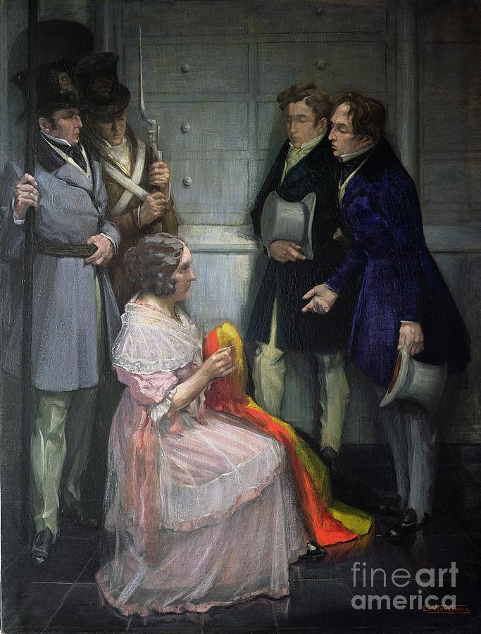 Mrs. Abst Creating The First Belgian Flag, C.1830 Painting by Em Vermeersch