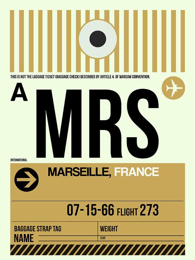 Vintage Digital Art - MRS Marseille Luggage Tag I by Naxart Studio