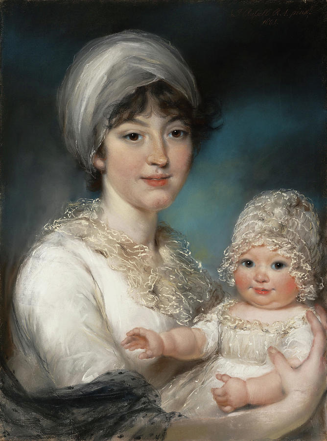 Mrs. Robert Shurlock -Henrietta Ann Jane Russell, 1775-1849- and Her Daughter Ann. Painting by John Russell