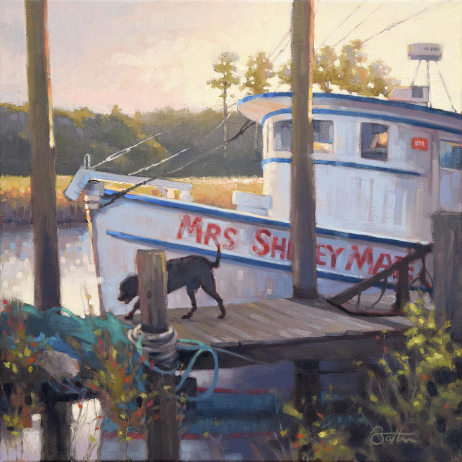 Shrimp Boat Painting - Mrs Shirley Mae by Todd Baxter Shrimp Boat Painting - Mrs Shirley Mae by Todd Baxter