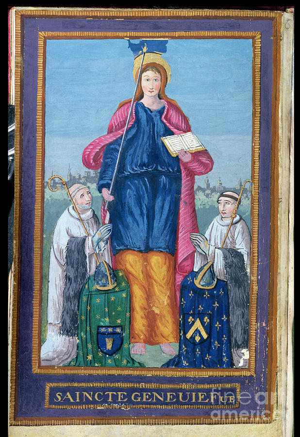 Ms 1847 Depiction Of St. Genevieve, From A Manuscript On The Transport Of Her Reliquary, 1594 Painting by French School