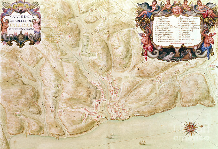 Map Painting - Ms 988 Volume 3 Fol.33 Map Of The Town And Citadel Of Bellisle, From The atlas Louis Xiv, 1683-88 by Sebastien Le Prestre De Vauban