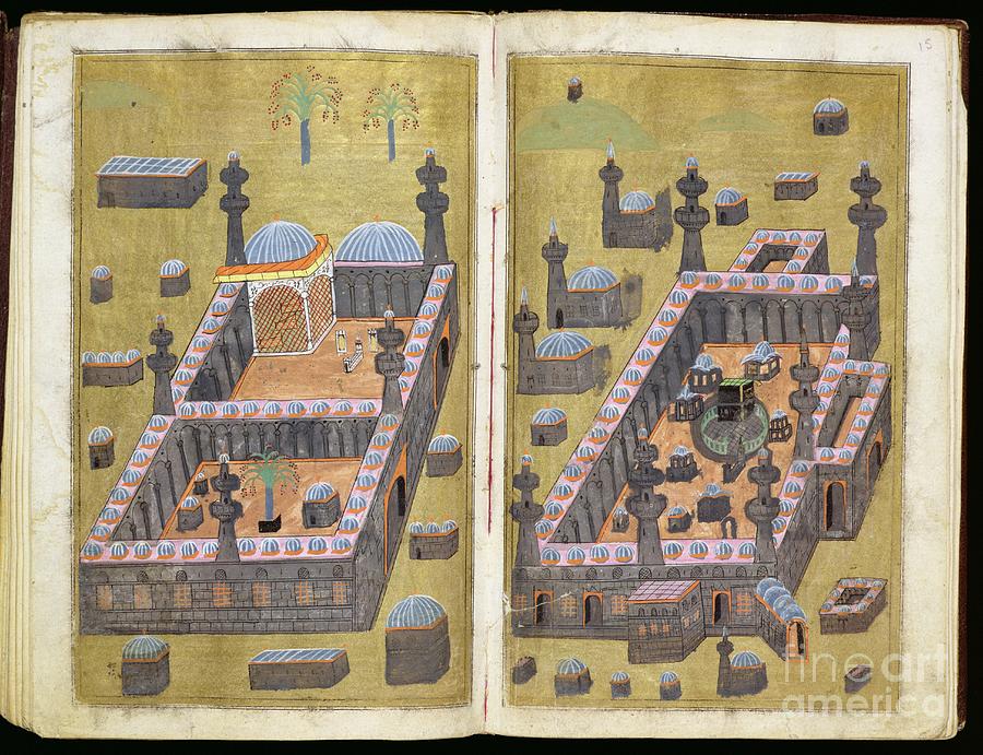 Ms.343.f15v-16r The Mosques At Medina & Mecca, From `reasons For Charity, By Mustafa Al-shukri, 1160 Painting by Persian School