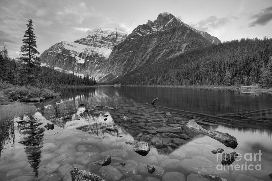 Mt Edith Cavell 2019 Sunrise Reflections Black And White Photograph by Adam Jewell