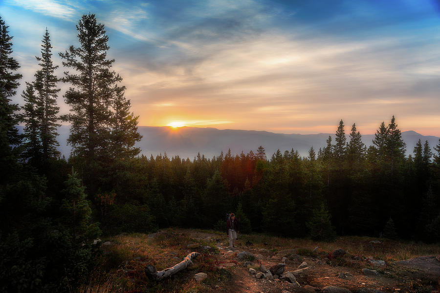 Mt. Elbert Hiker At Daybreak Photograph by Owen Weber