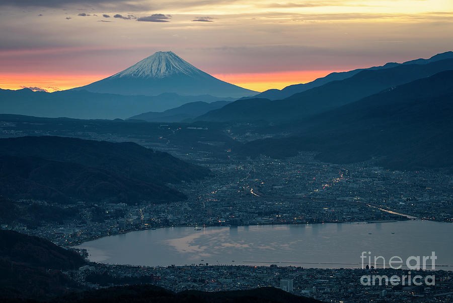 Mt. Fuji Over Lake Suwa Photograph by Yuga Kurita