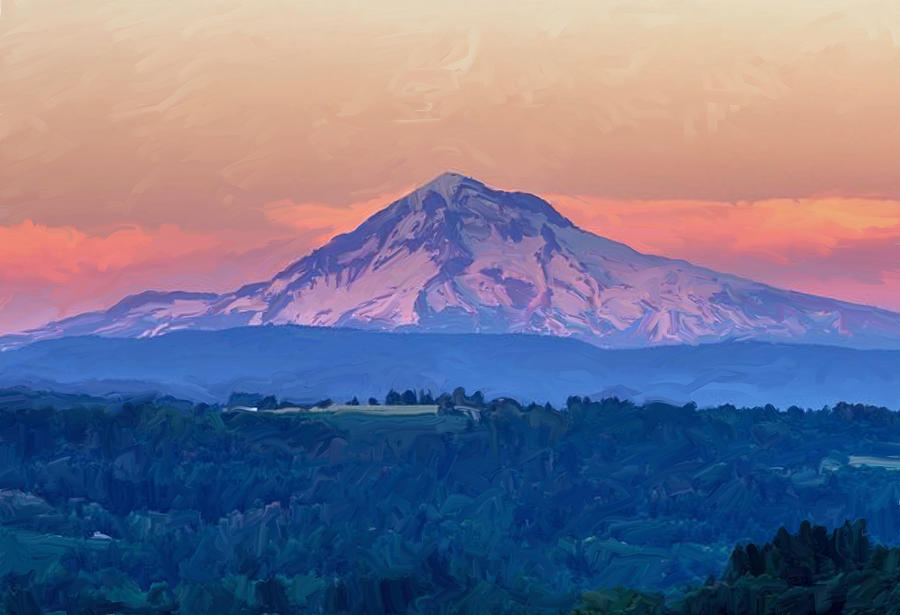 Mt Hood At Sunset Digital Art by Ernest Smith