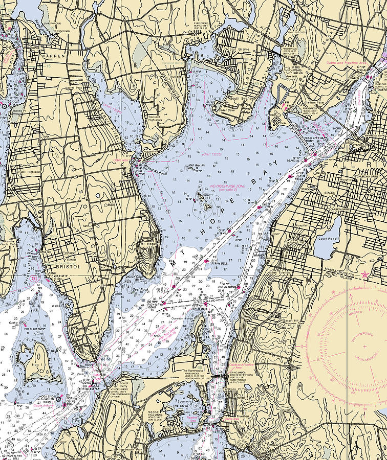 Mt Hope Bay-rhode Island Nautical Chart Mixed Media by Bret Johnstad ...