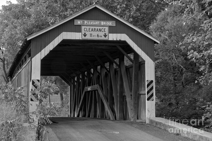 Mt. Pleasant Covered Bridge Landscape Black And White Photograph by Adam Jewell