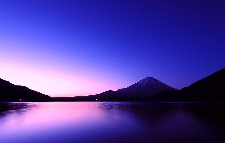Mt.fuji Blue Moment Lake Motosu Photograph by Please Expand The Possibility.  U3k-y