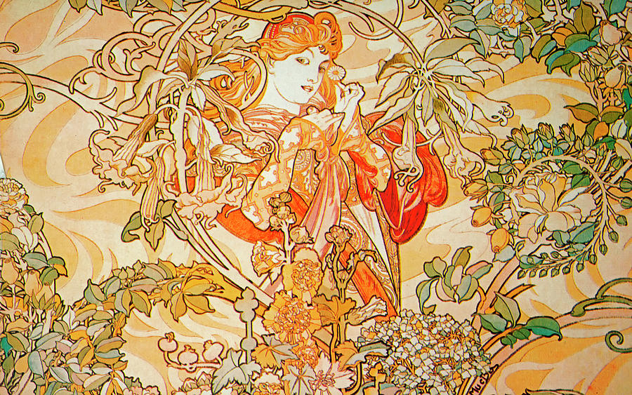 Mucha Woman With Daisy Archival Vers by Vintage Apple Collection - Fine ...