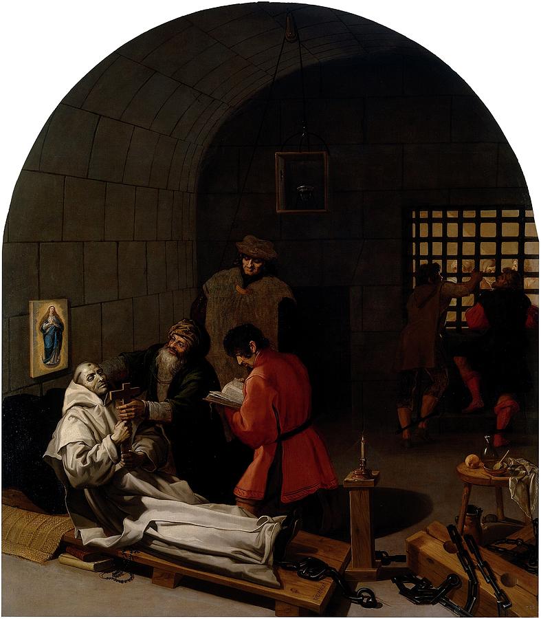 Muerte de Landuino en los calabozos, 1626-1632, Spanish School, Canvas, 337,... Painting by Vincenzo Carducci -c 1576-1638-
