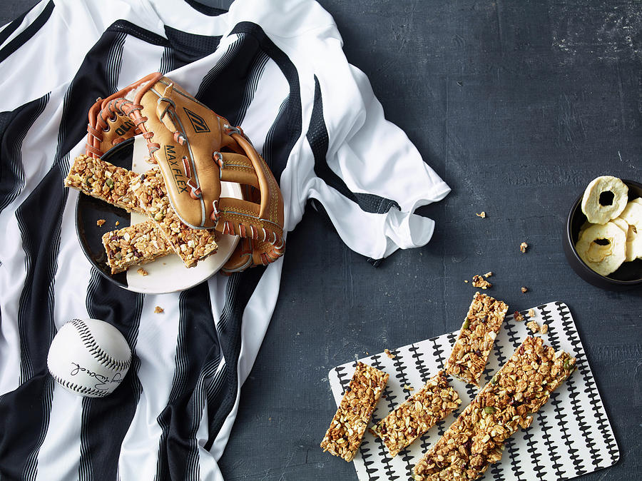 Muesli Bar With Cereal Flakes, Apple, Honey And Cocoa Nibs Photograph by Nikolai Buroh