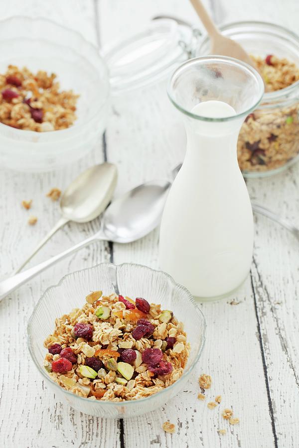 Muesli With Marmalade, Ginger, Dried Cranberries And Milk Photograph by Jane Saunders