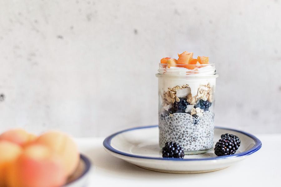 Muesli With Yoghurt, Tapioca, Blackberries And Apricots Photograph by Carolina Auer Photography