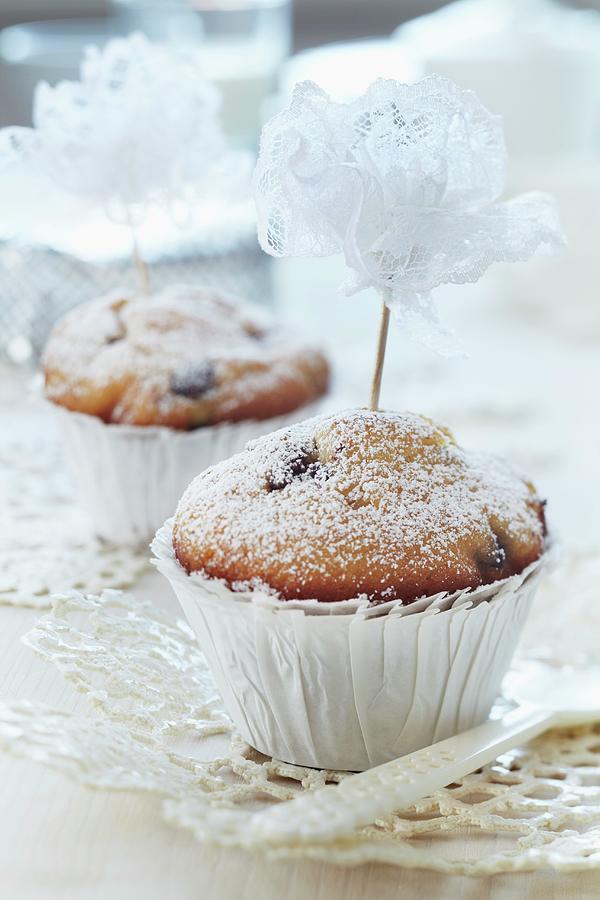 Muffins Decorated With Flowers Hand-crafted From Lace Ribbon Photograph by Franziska Taube