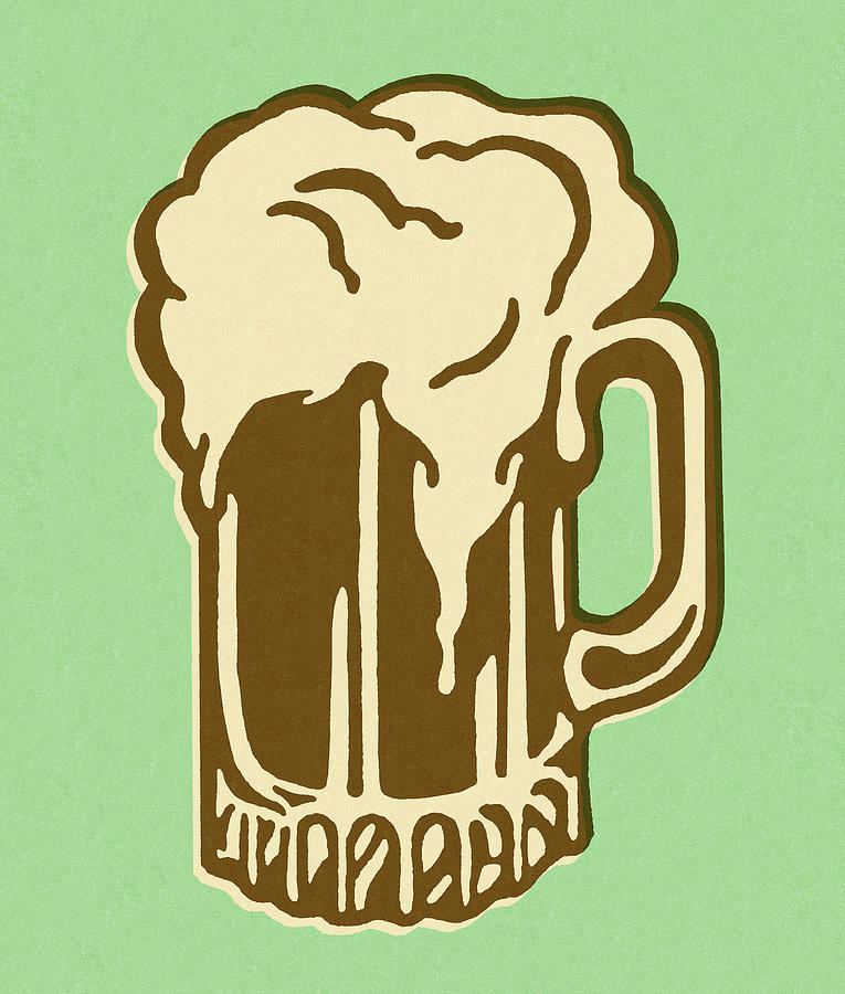 Beer Drawing - Mug of Beer on Green Background by CSA Images