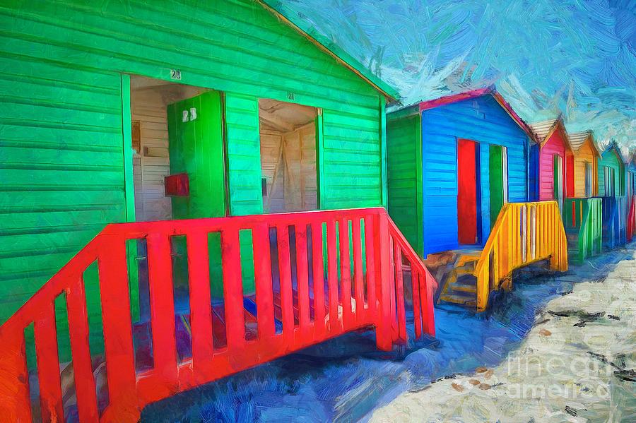 Muizenberg Digital Art - Muizenberg Beach Huts by Eva Lechner