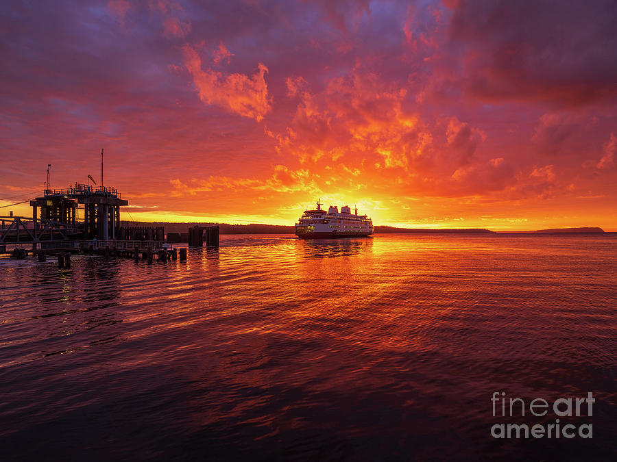 Mukilteo Ferry Sunset Reflection Photograph