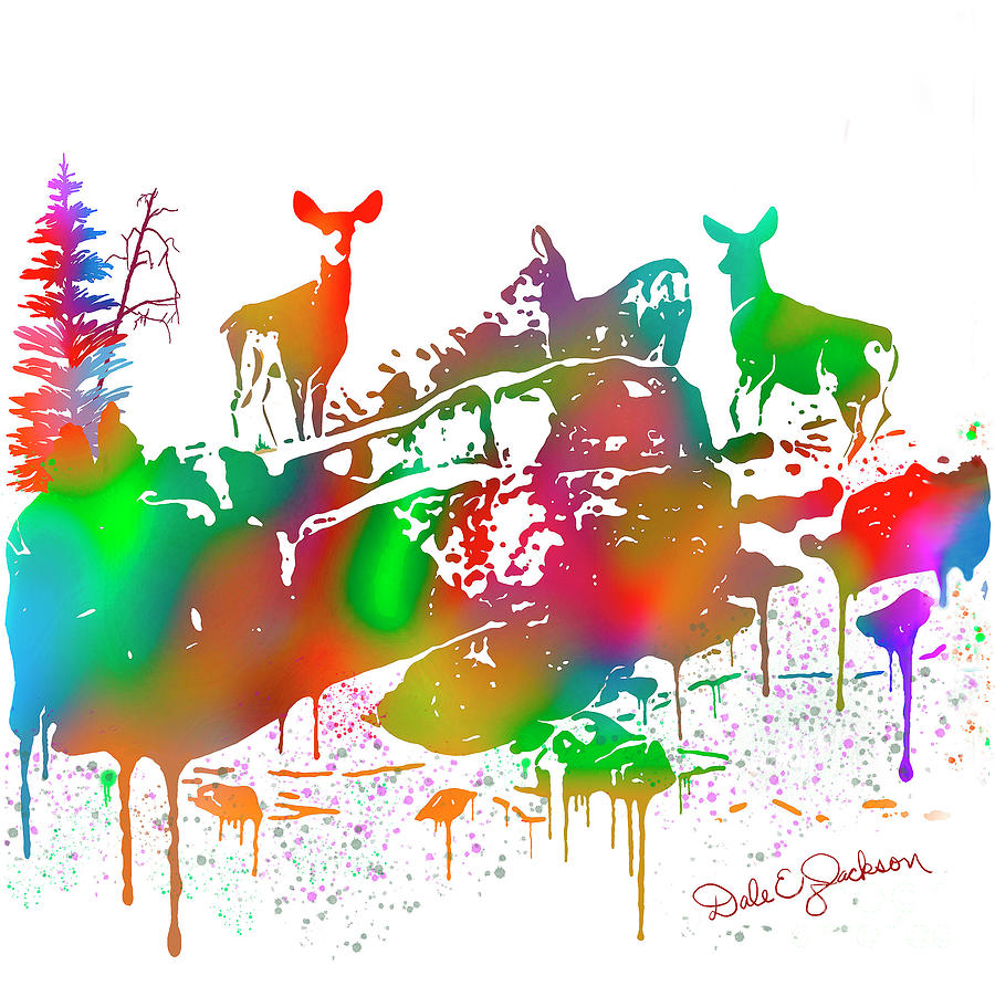Mule Deer Skyline Drip Art Painting