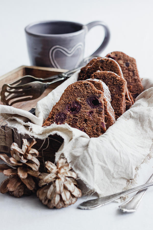 Mulled Wine And Cherry Cake With Shadow Morels And Marzipan Photograph by Tamara Staab
