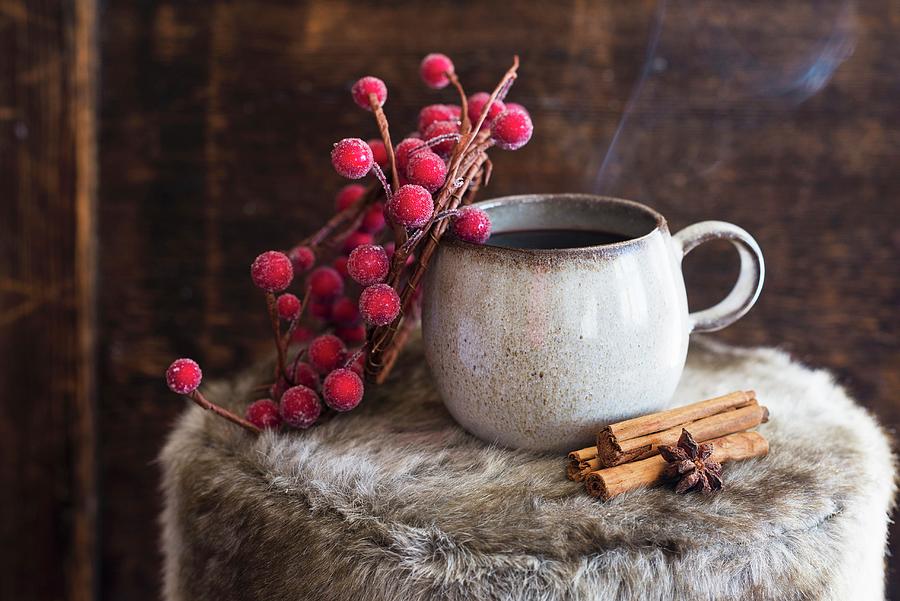 Mulled Wine With A Twig Of Berries And Christmas Spices Photograph by Veronika Studer