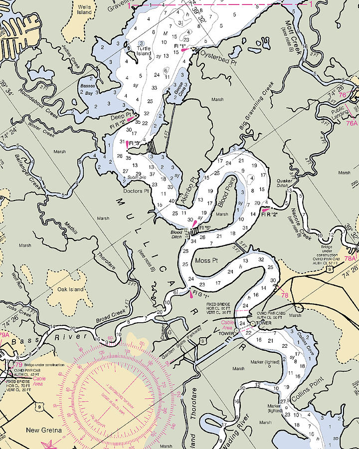 Mullica Rivernew Jersey Nautical Chart Mixed Media by Sea Koast Pixels