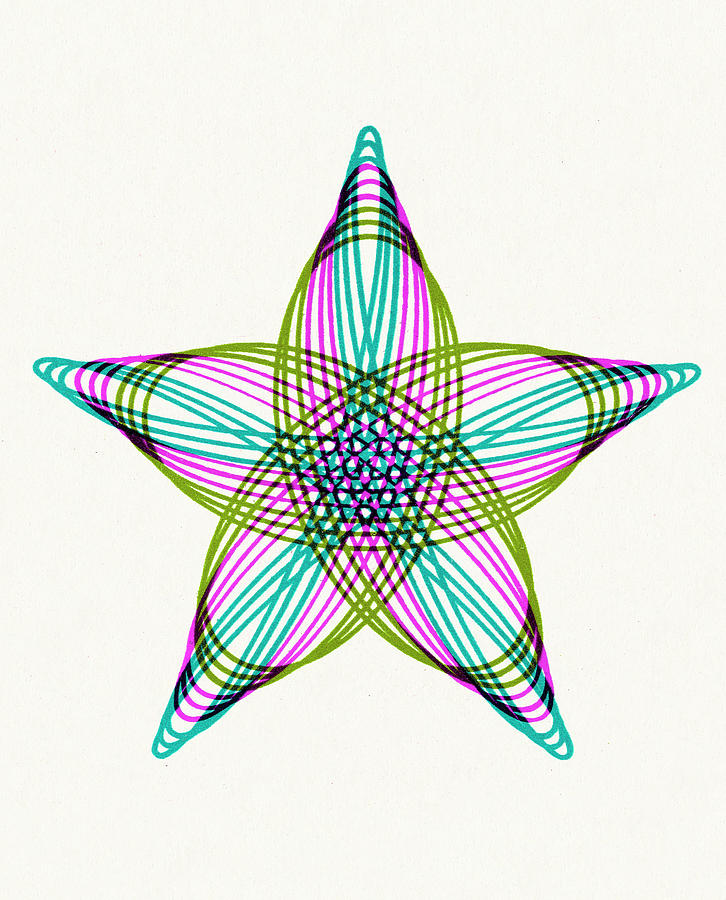 Vintage Drawing - Multi Color Star Shape Line Drawing by CSA Images