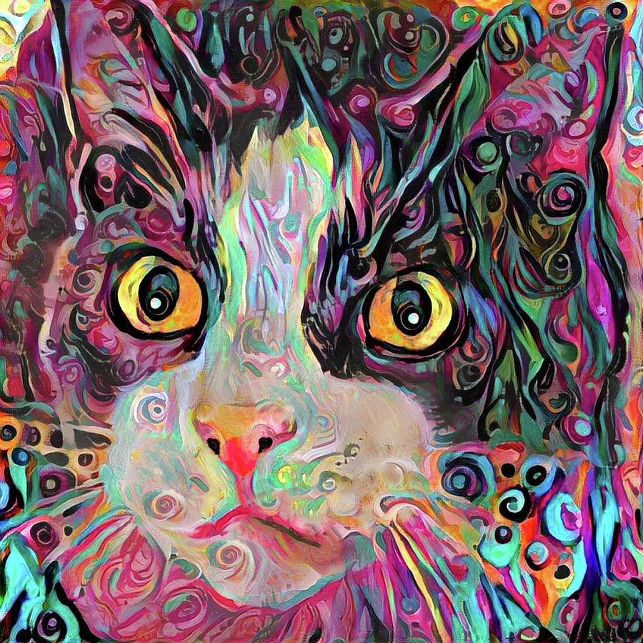 Multi Colored Black and White Tabby Cat Digital Art by Peggy Collins