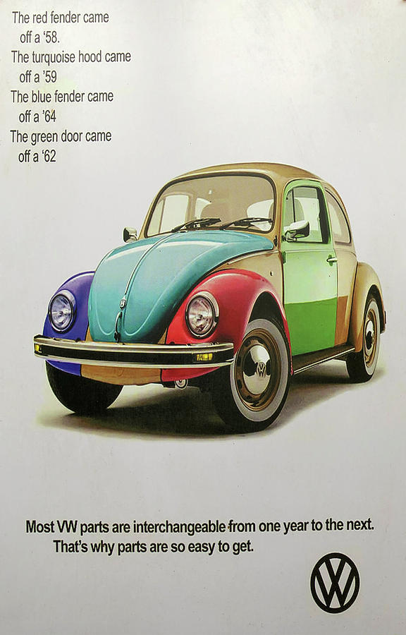 Multi Colored Volkswagen Beetle Vintage Advert Photograph by Georgia Clare