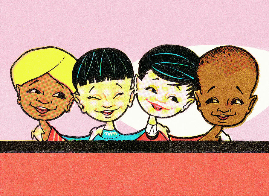 Vintage Drawing - Multi-racial children by CSA Images