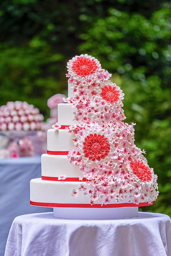 Multi Tier Summer Wedding Cake With Floral Decoration Photograph by Bernhard Winkelmann