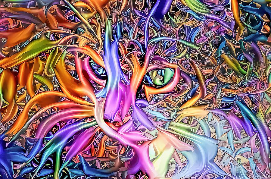 Multicolor Spaghetti String Kitty Digital Art by Don Northup