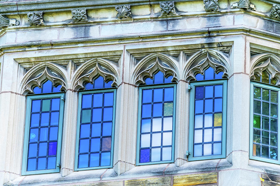 Architecture Photograph - Multicolored Blue Window, Yale by William Perry