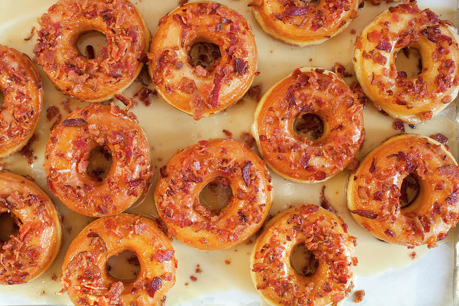 Multiple Maple Glazed Bacon Donuts Photograph by Lisa Romerein