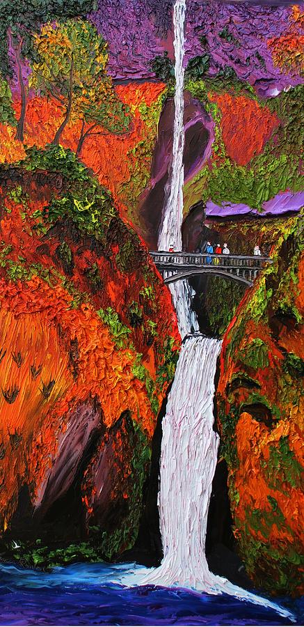 Multnomah Falls Water Bridge At Autumn #1 Painting by James Dunbar