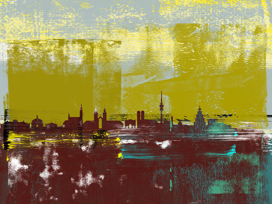 Munich Abstract Skyline II Mixed Media by Naxart Studio