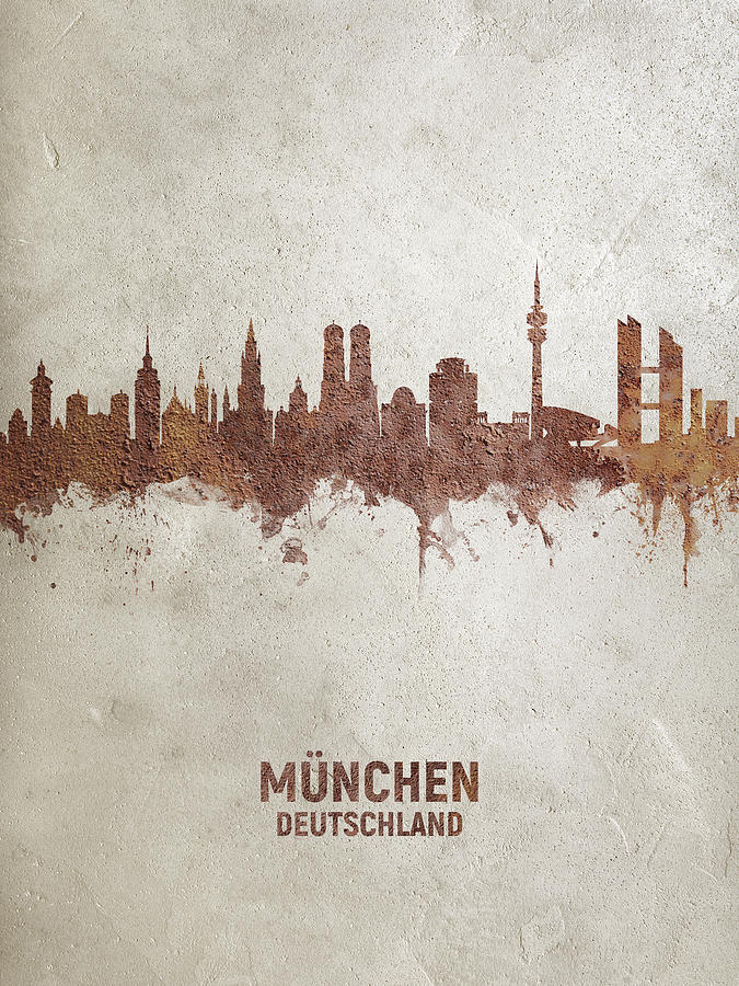 Munich Germany Rust Skyline Digital Art by Michael Tompsett